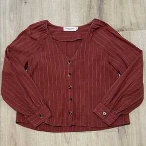 Women's Burgundy Striped Button-Down Shirt M